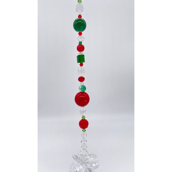 Beaded Christmas Suncatcher Red Green Clear Crystal Prism Hanging Patio Decor - Picture 4 of 9